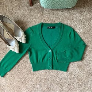MAK Sweater Vintage & Retro Green Cropped Cardigan